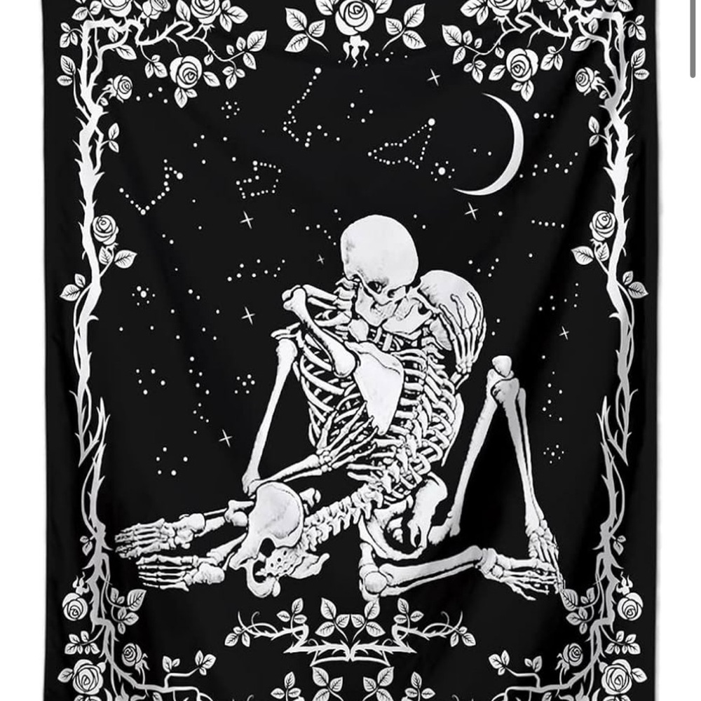 Black and White Skeleton Lovers Tapestry